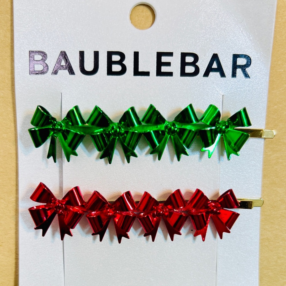 BaubleBar Festive Green and Red Bow Clips - Discontinued Ulta Exclusive